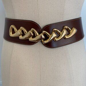 Aramis Brown Leather Woman's Belt with large brass buckle